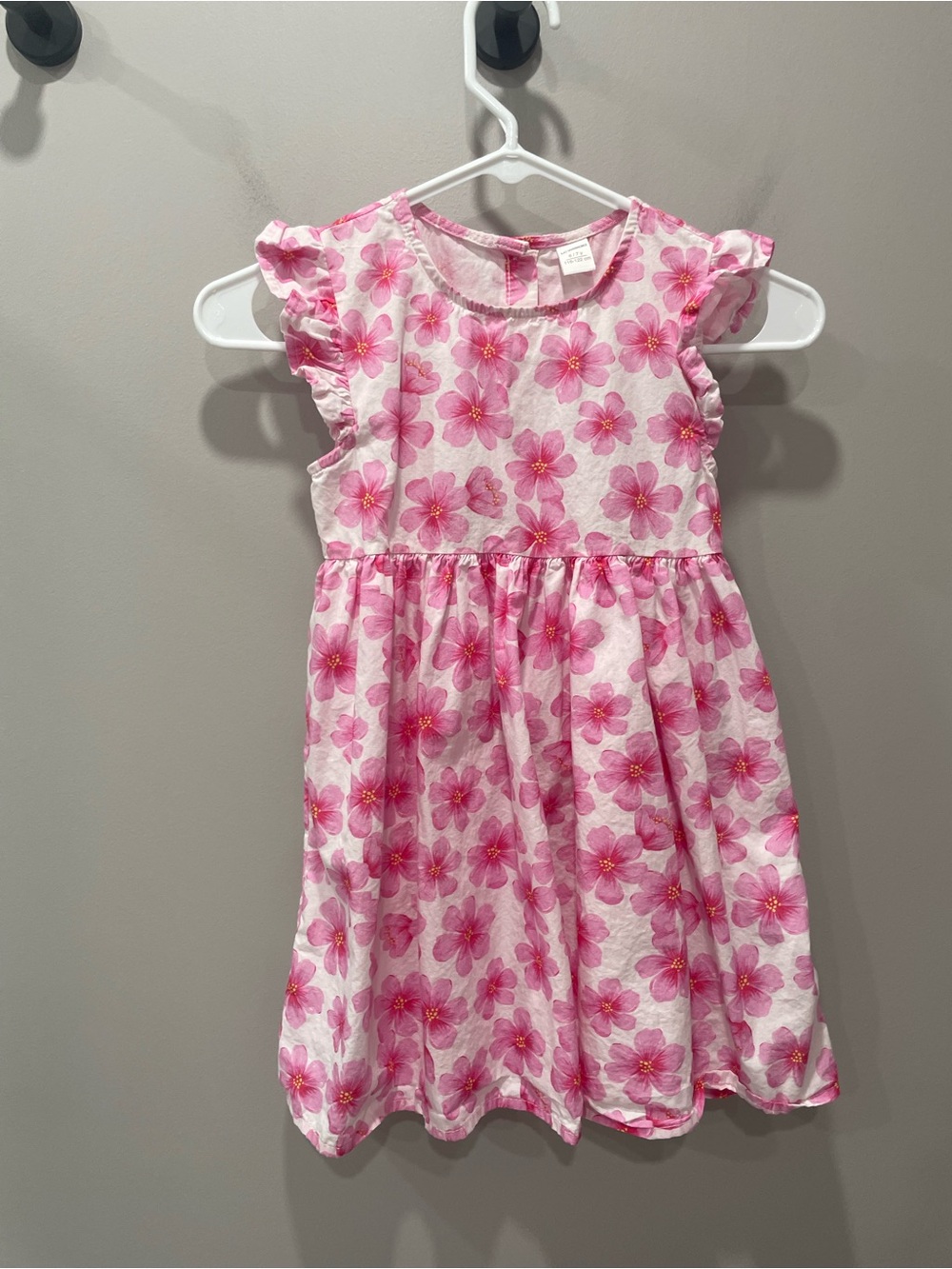 Pink Floral Ruffle-Sleeve Girls' Casual Dress